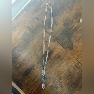 Silver and Teal Gemstone Feather Necklace